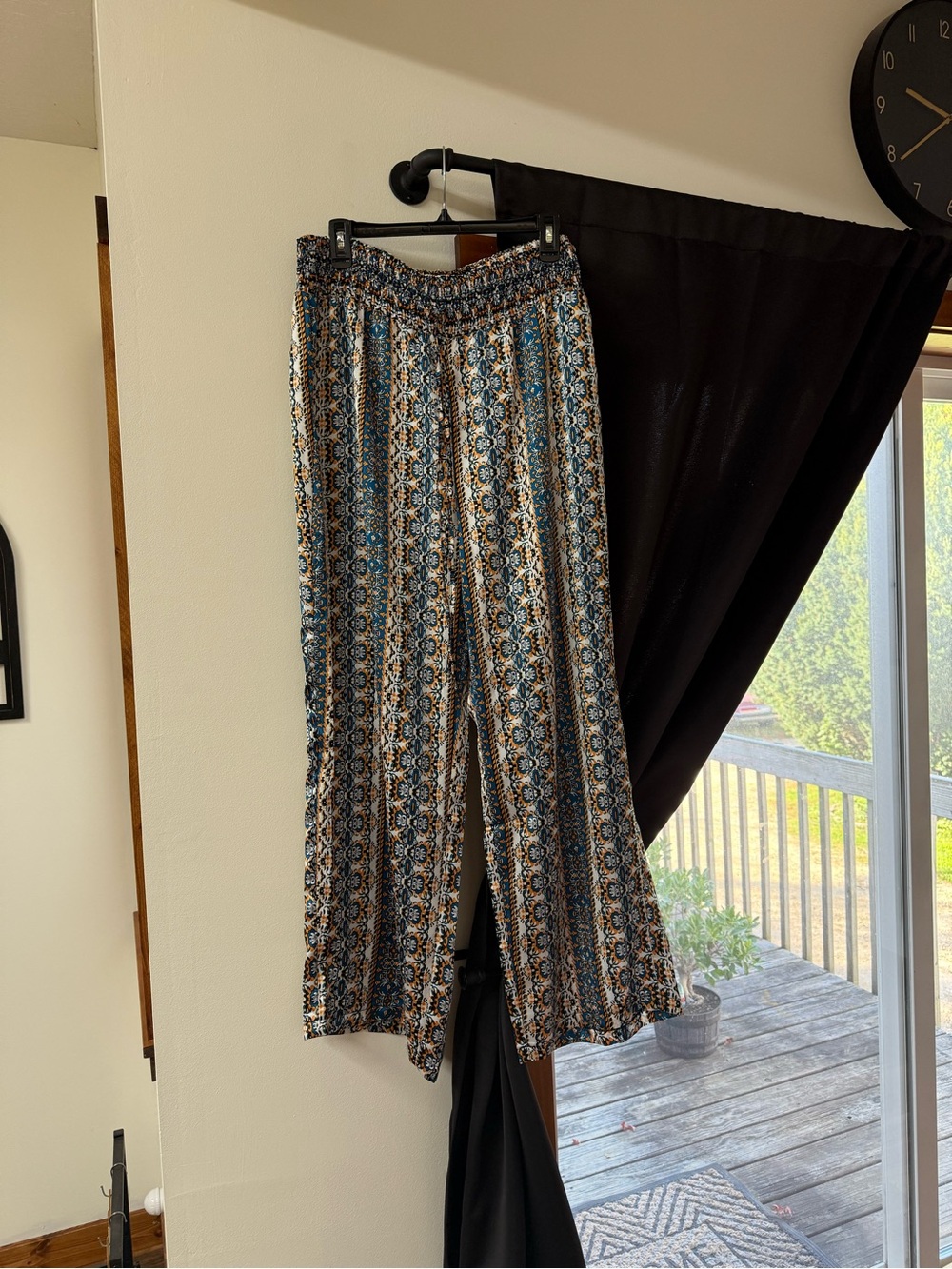 SHEIN Boho Wide-Leg Printed Pants in Blue & Brown